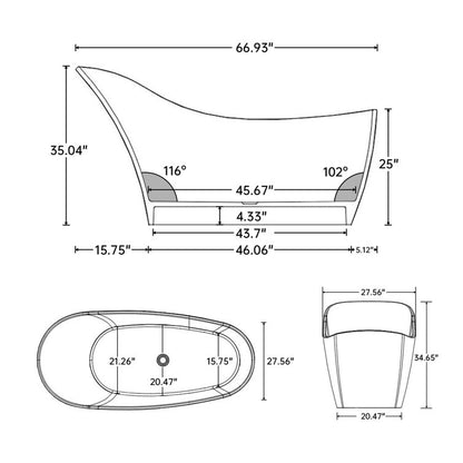 Medunjess 67" x 30" Solid Surface Freestanding Slipper Soaking Bathtub