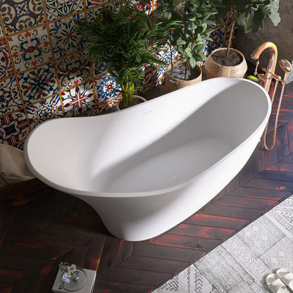 Medunjess 67" x 30" Solid Surface Freestanding Slipper Soaking Bathtub