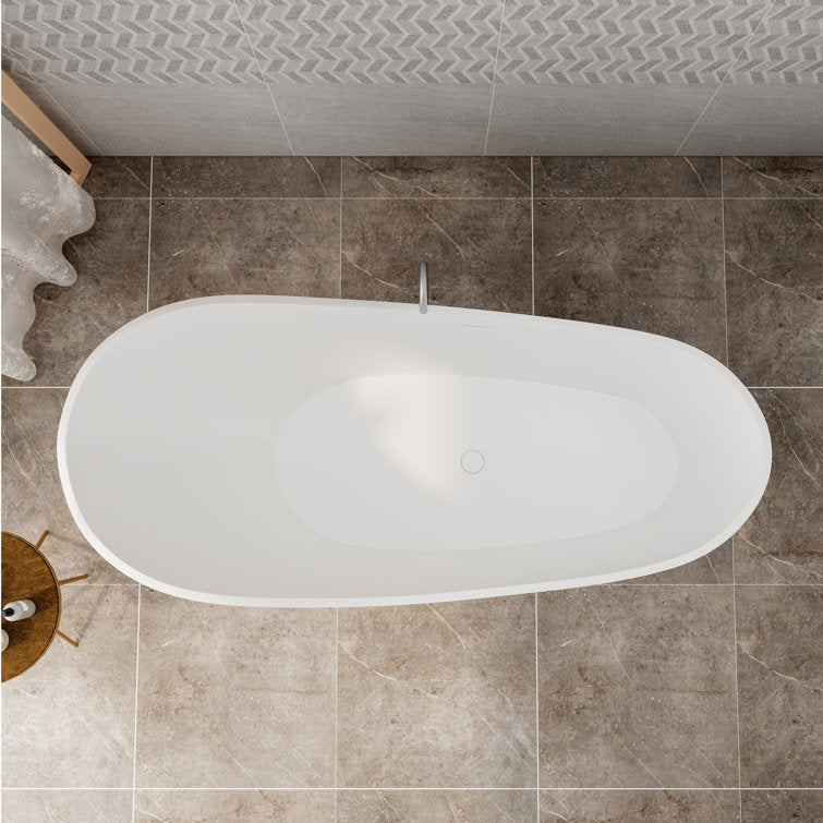 Medunjess 67" x 30" Solid Surface Freestanding Slipper Soaking Bathtub