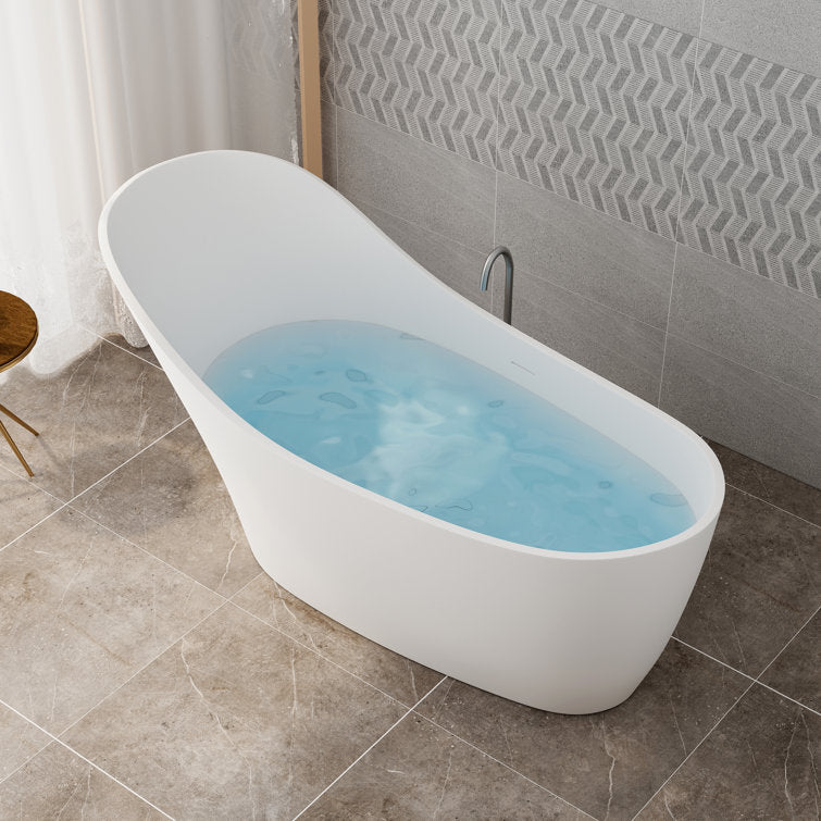 Medunjess 67" x 30" Solid Surface Freestanding Slipper Soaking Bathtub