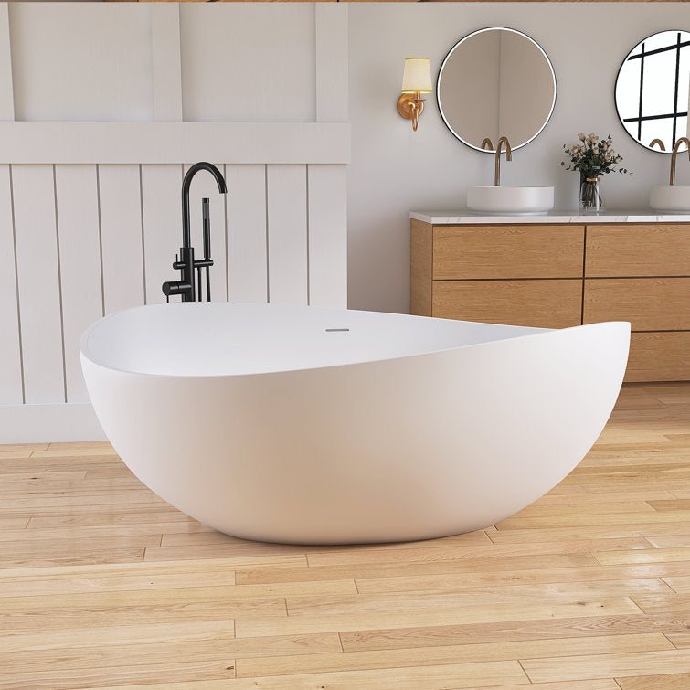 Medunjess 63" Wavy Freestanding Tub Solid Surface Freestadning Stone Resin Soaking Bathtub