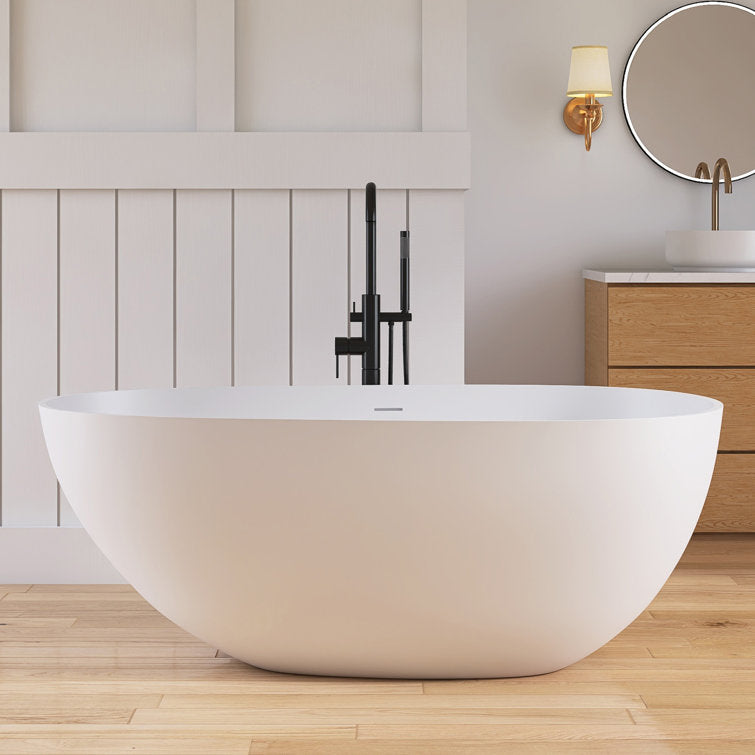 Medunjess 59'' Freestanding Tub Solid Surface Egg Shape Freestanding Soaking Tub