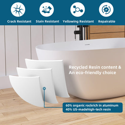 Medunjess 59'' Freestanding Tub Solid Surface Egg Shape Freestanding Soaking Tub