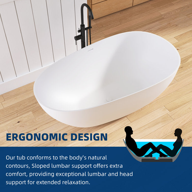 Medunjess 59'' Freestanding Tub Solid Surface Egg Shape Freestanding Soaking Tub