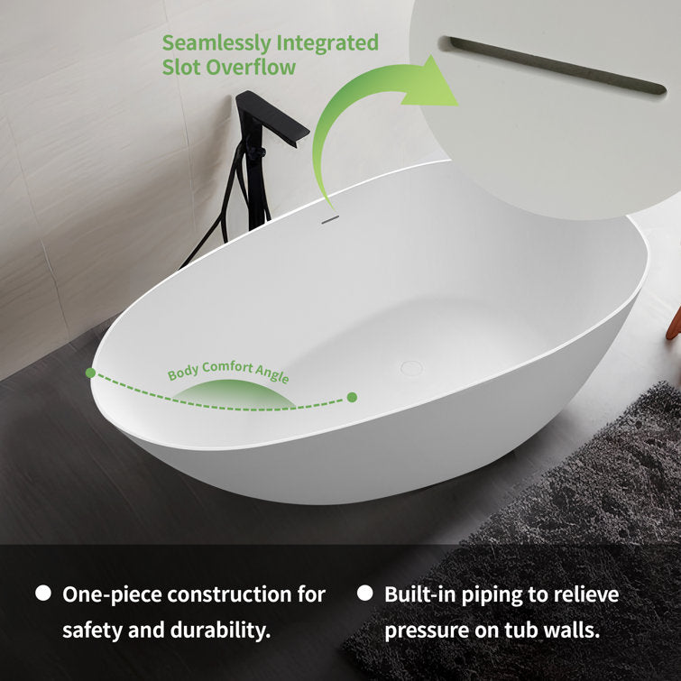 Medunjess 59'' Freestanding Tub Solid Surface Egg Shape Freestanding Soaking Tub