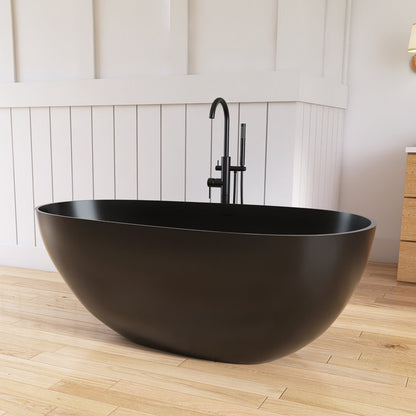 Medunjess 59'' Freestanding Tub Solid Surface Egg Shape Freestanding Soaking Tub