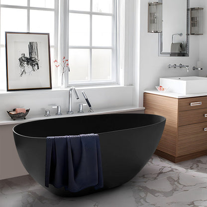 Medunjess 59'' Freestanding Tub Solid Surface Egg Shape Freestanding Soaking Tub