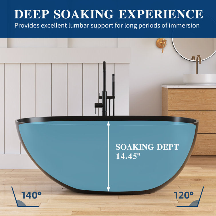 Medunjess 59'' Freestanding Tub Solid Surface Egg Shape Freestanding Soaking Tub