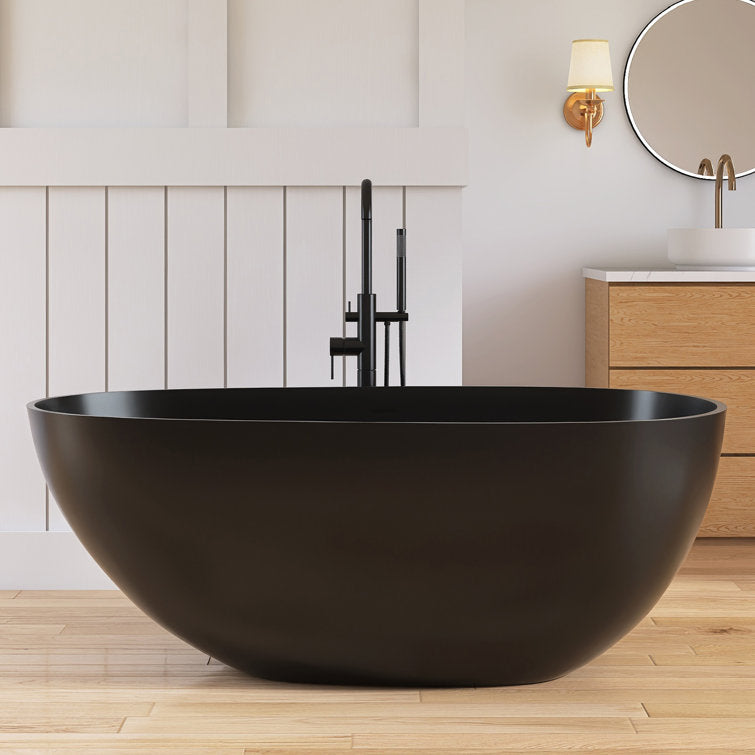 Medunjess 59'' Freestanding Tub Solid Surface Egg Shape Freestanding Soaking Tub