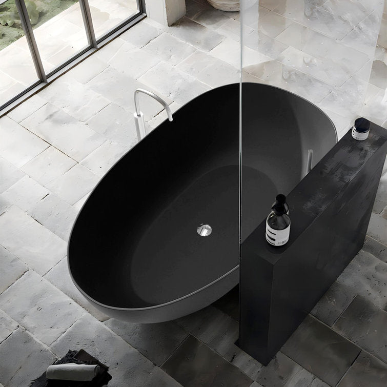 Medunjess 59'' Freestanding Tub Solid Surface Egg Shape Freestanding Soaking Tub