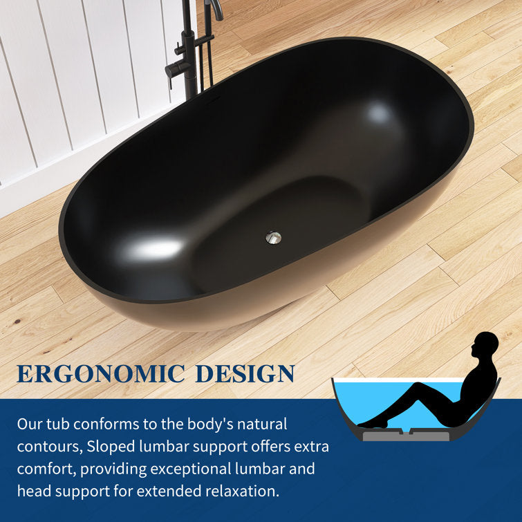 Medunjess 59'' Freestanding Tub Solid Surface Egg Shape Freestanding Soaking Tub