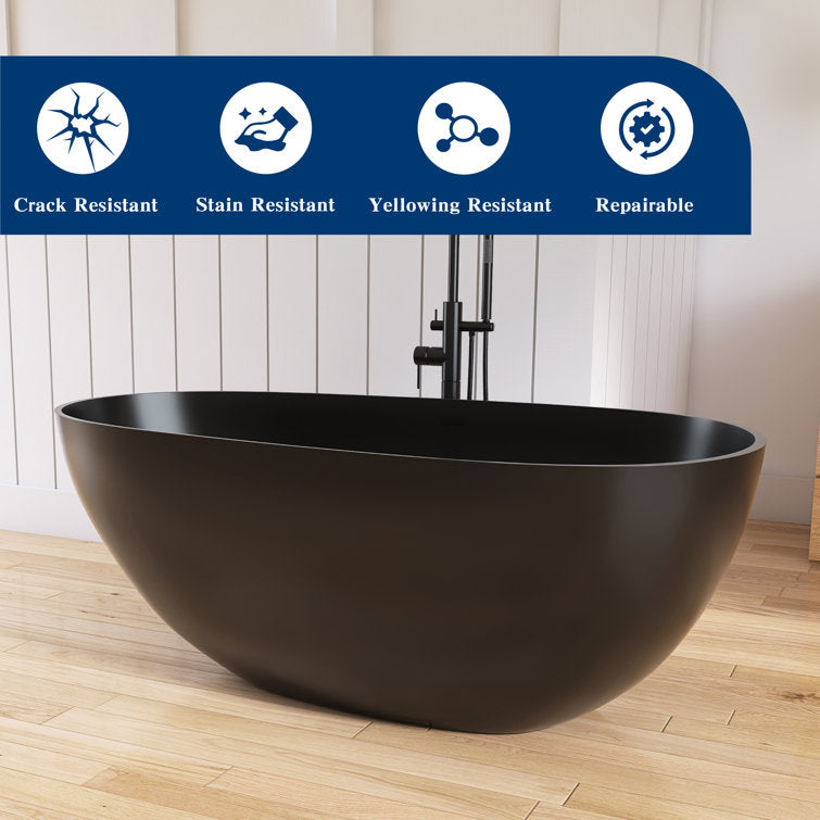 Medunjess 59'' Freestanding Tub Solid Surface Egg Shape Freestanding Soaking Tub