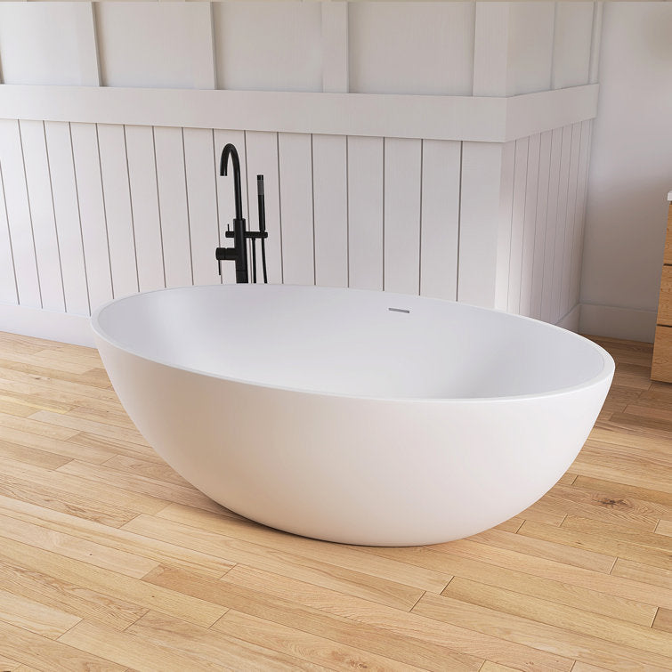 Medunjess 67'' Freestanding Tub Solid Surface Freestanding Soaking Bathtub With Tub Filler