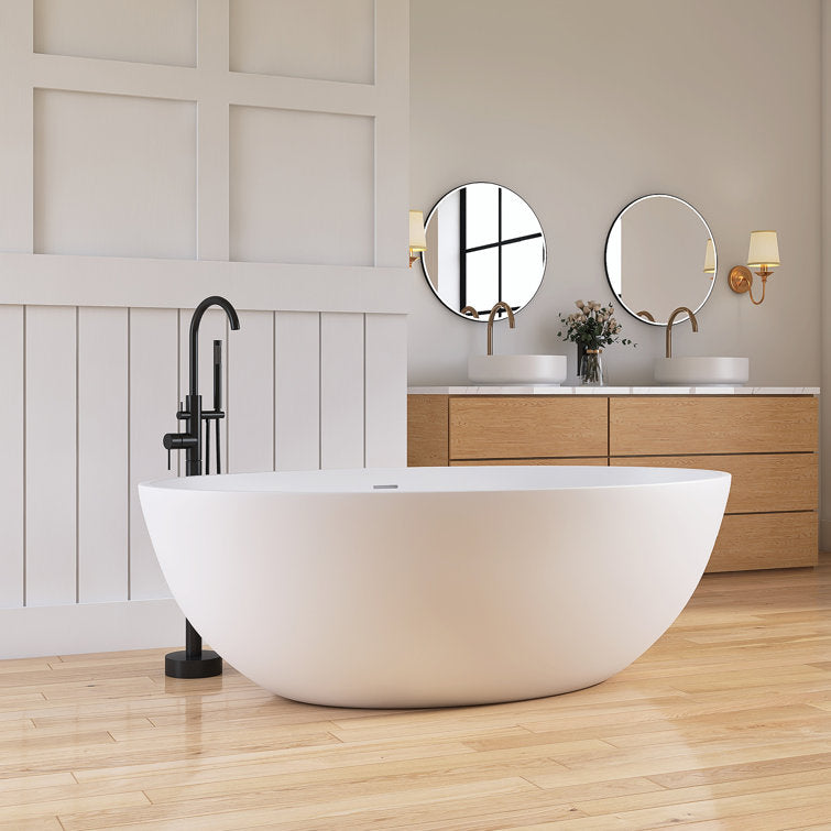 Medunjess 67'' Freestanding Tub Solid Surface Freestanding Soaking Bathtub With Tub Filler