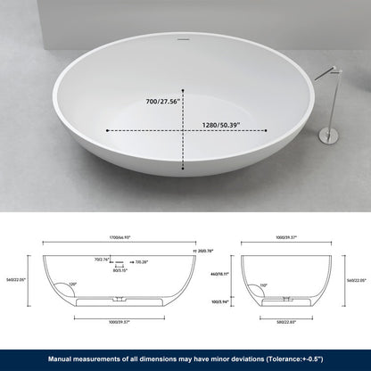 Medunjess 67'' Freestanding Tub Solid Surface Freestanding Soaking Bathtub With Tub Filler