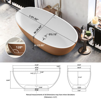 Medunjess 61'' x 30'' Freestanding Soaking Solid Surface Bathtub