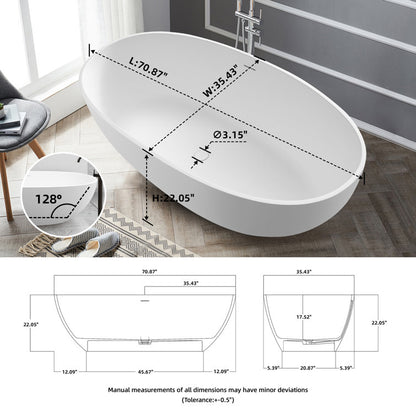 71" Freestanding Soaking Bahtutb Solid Surface Stone Resin Soaking Bathtub