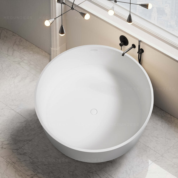 Medunjess 49" Eco-Friendly Round Resin Stone Bathtub（Pickup in Store）