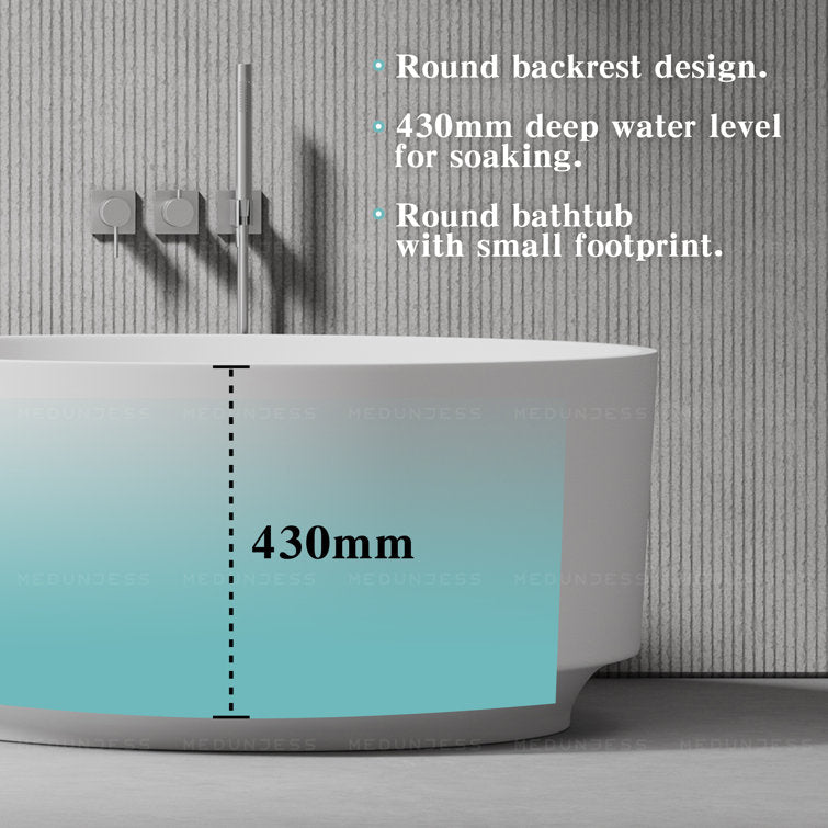 Medunjess 49" Eco-Friendly Round Resin Stone Bathtub