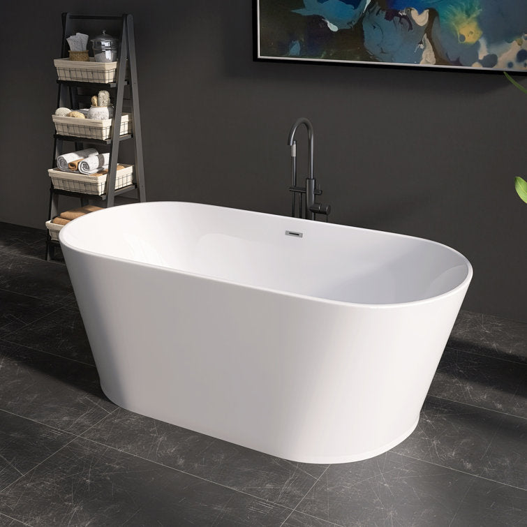 Medunjess 67'' Acrylic Freestanding Tub Deep Freestanding Soaking Bathtub