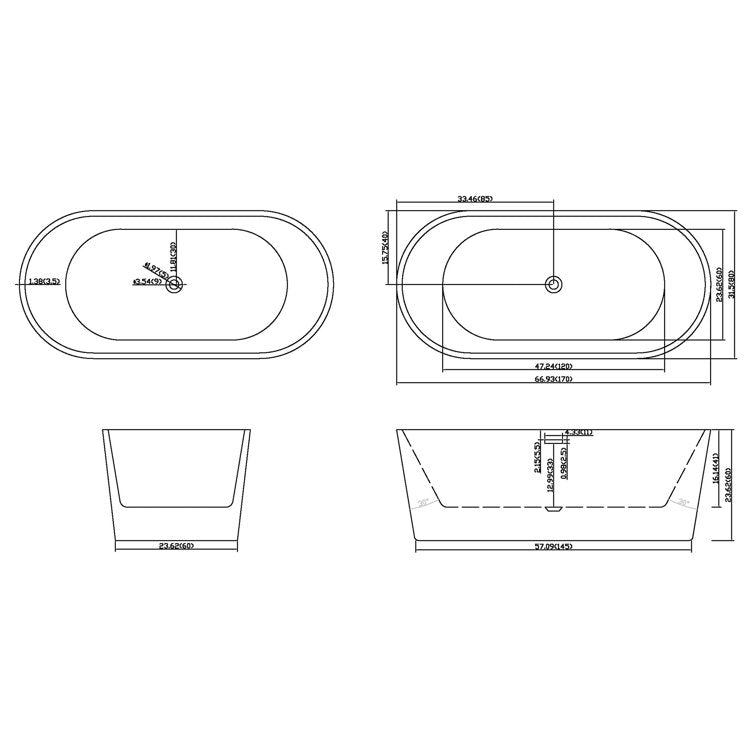 Medunjess 67'' Acrylic Freestanding Tub Deep Freestanding Soaking Bathtub