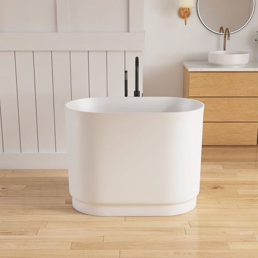 Medunjess 39'' Freestanding Tub Solid Surface Soaking Bathtub with Seat