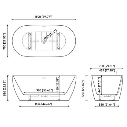 Medunjess 59'' x 29.5'' Freestanding Soaking Acrylic Bathtub