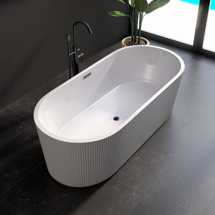 Medunjess 67'' Freestanding Tub Acrylic Freestanding Soaking Bathtub