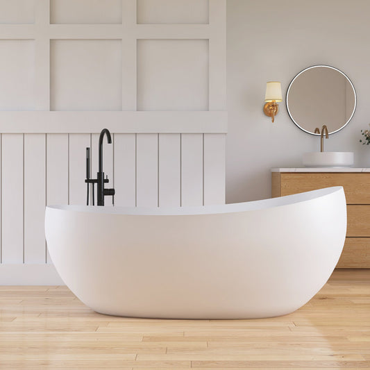 Medunjess 63'' Freestanding Tub Solid Surface Freestanding Soaking Bathtub