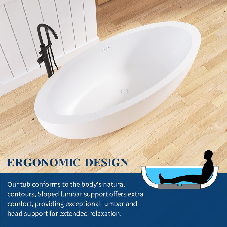 73'' Freestanding Tub Solid Surface Freestanding Soaking Bathtub