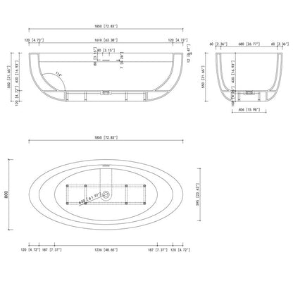 73'' Freestanding Tub Solid Surface Freestanding Soaking Bathtub