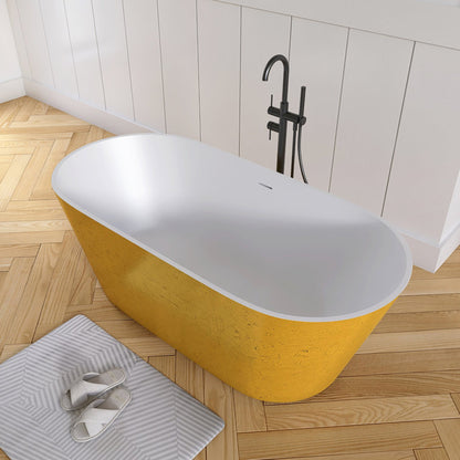 63'' Gold Leaf Freestanding Tub Solid Surface Freestanding Soaking Bathtub