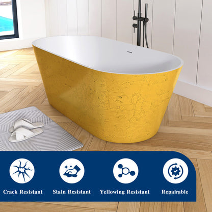 63'' Gold Leaf Freestanding Tub Solid Surface Freestanding Soaking Bathtub