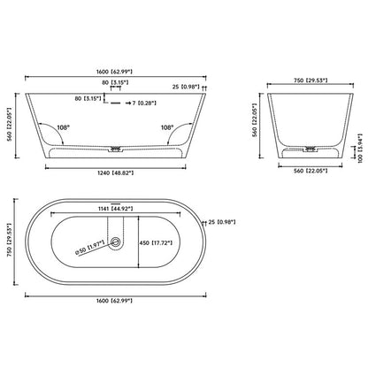 63'' Gold Leaf Freestanding Tub Solid Surface Freestanding Soaking Bathtub