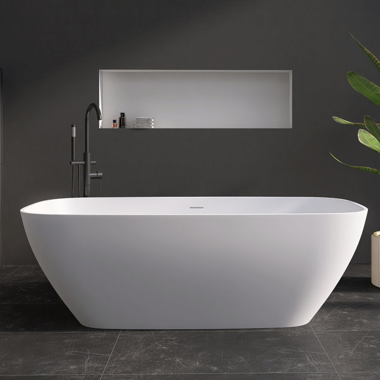 Medunjess Chelsea 67'' Freestanding Tub Solid Surface Freestanding Soaking Bathtub