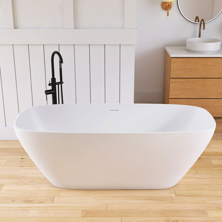 Medunjess Chelsea 67'' Freestanding Tub Solid Surface Freestanding Soaking Bathtub