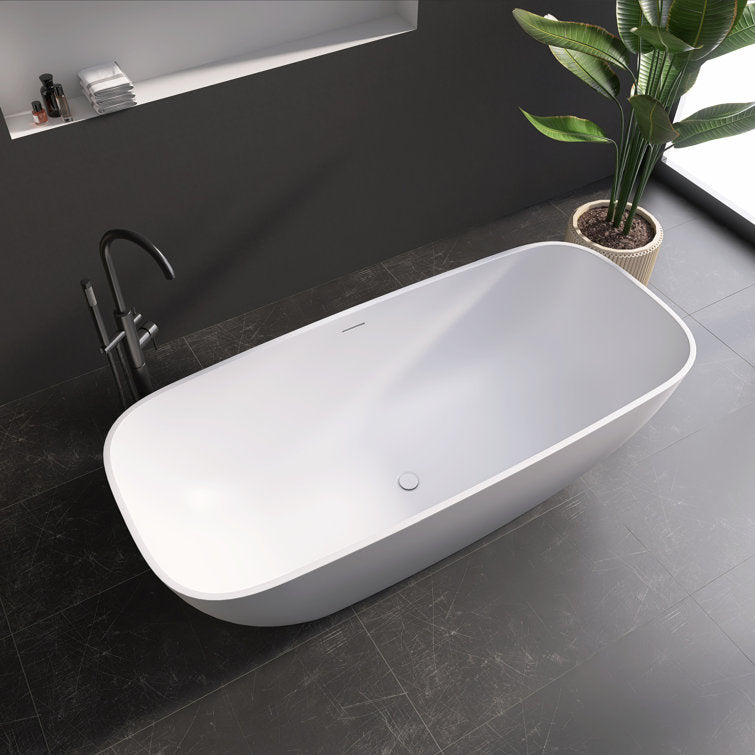 Medunjess Chelsea 67'' Freestanding Tub Solid Surface Freestanding Soaking Bathtub