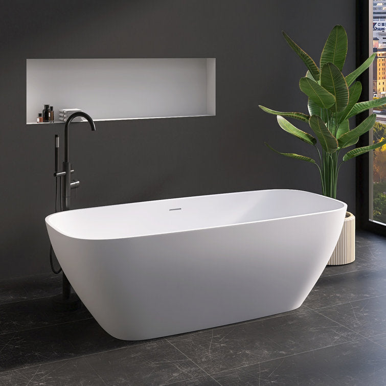 Medunjess Chelsea 67'' Freestanding Tub Solid Surface Freestanding Soaking Bathtub