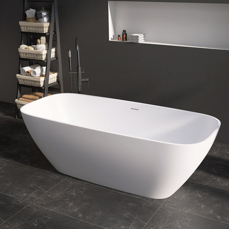 Medunjess Chelsea 67'' Freestanding Tub Solid Surface Freestanding Soaking Bathtub