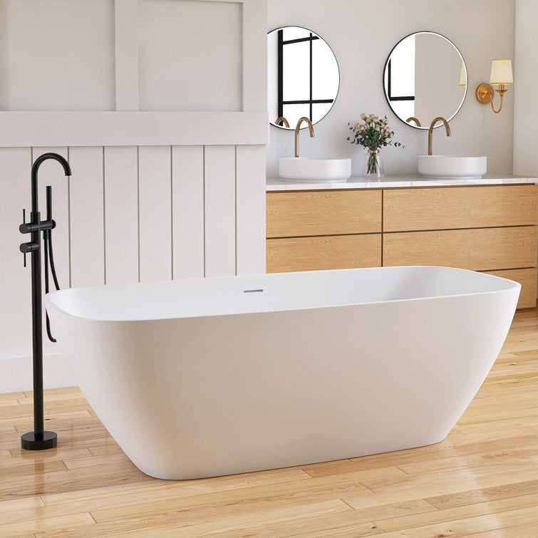 Medunjess Chelsea 67'' Freestanding Tub Solid Surface Freestanding Soaking Bathtub