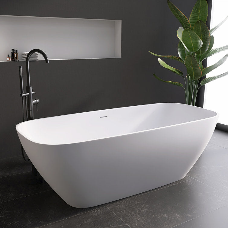 Medunjess Chelsea 67'' Freestanding Tub Solid Surface Freestanding Soaking Bathtub