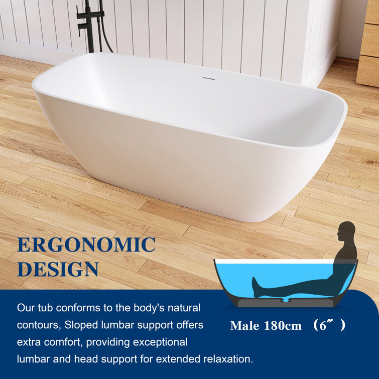 Medunjess Chelsea 67'' Freestanding Tub Solid Surface Freestanding Soaking Bathtub