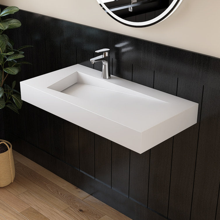 Medunjess 35'' Wall Mounted Bathroom Sink Solid Surface Sink With Faucet Hole