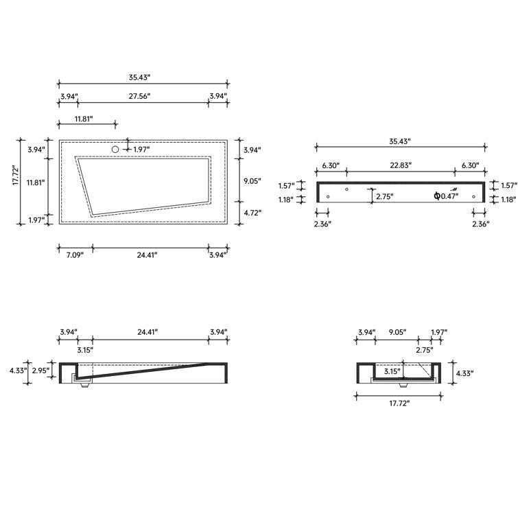 Medunjess 35'' Wall Mounted Bathroom Sink Solid Surface Sink With Faucet Hole