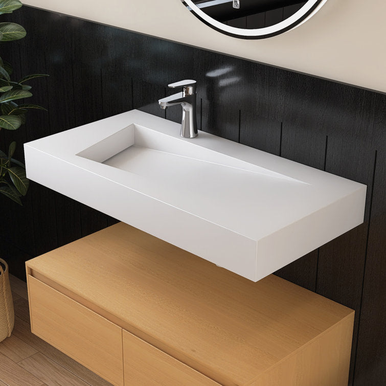 Medunjess 35'' Wall Mounted Bathroom Sink Solid Surface Sink With Faucet Hole