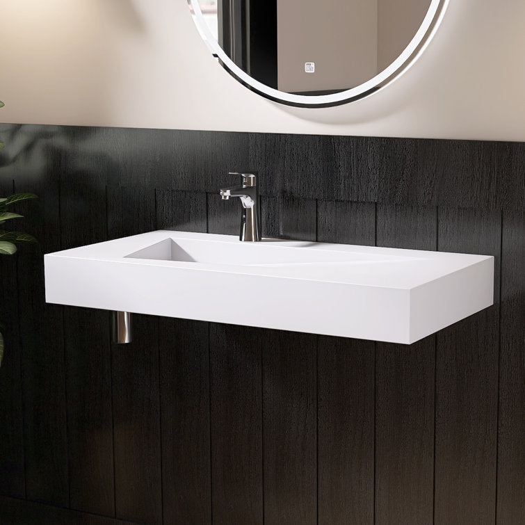 Medunjess 35'' Wall Mounted Bathroom Sink Solid Surface Sink With Faucet Hole