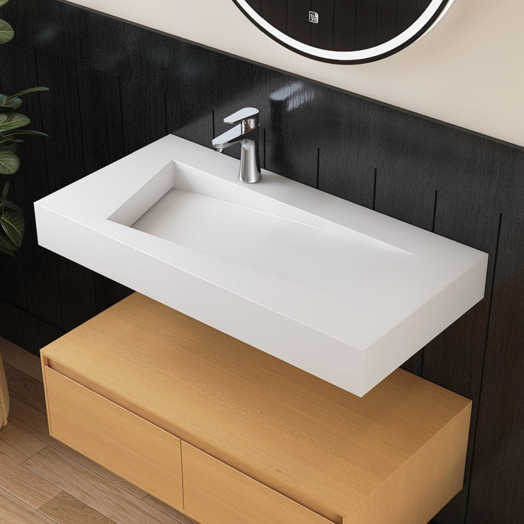 Medunjess 35'' Wall Mounted Bathroom Sink Solid Surface Sink With Faucet Hole