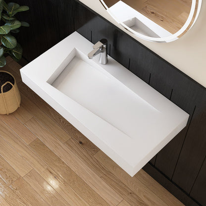 Medunjess 35'' Wall Mounted Bathroom Sink Solid Surface Sink With Faucet Hole