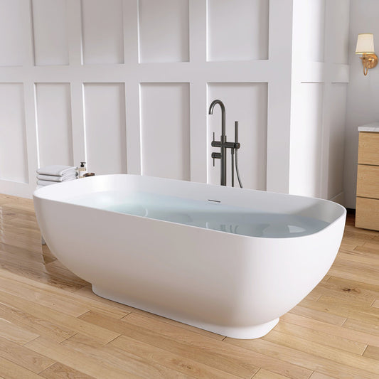 Medunjess 65'' Freestanding Tub Solid Surface Freestanding Soaking Bathtub