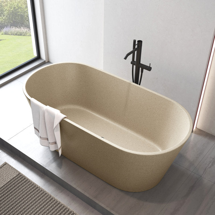 Medunjess 59'' X 29'' Concrete Freestanding Solid Surface Soaking Stone Bathtub Terrazzo